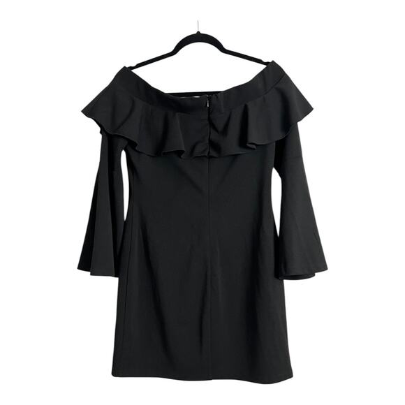 AQUA Ruffled Off Shoulder Sheath Mini Dress Black Women's Size M Formal Classy - Picture 6 of 7